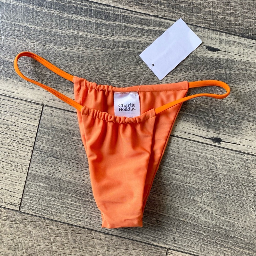 NWT Charlie Holiday Delilah String Bikini Bottom Tangerine Orange Size 2